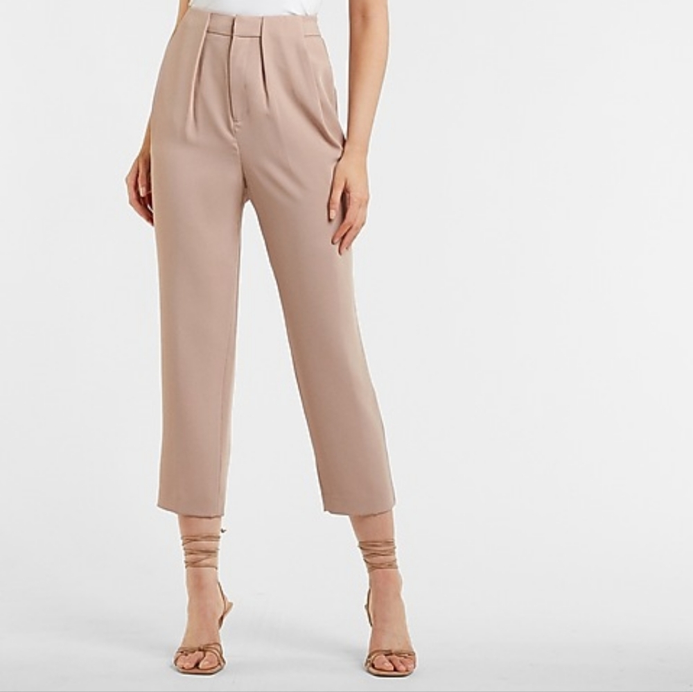 Express Khaki High Waisted Pleated Front Cropped Pant